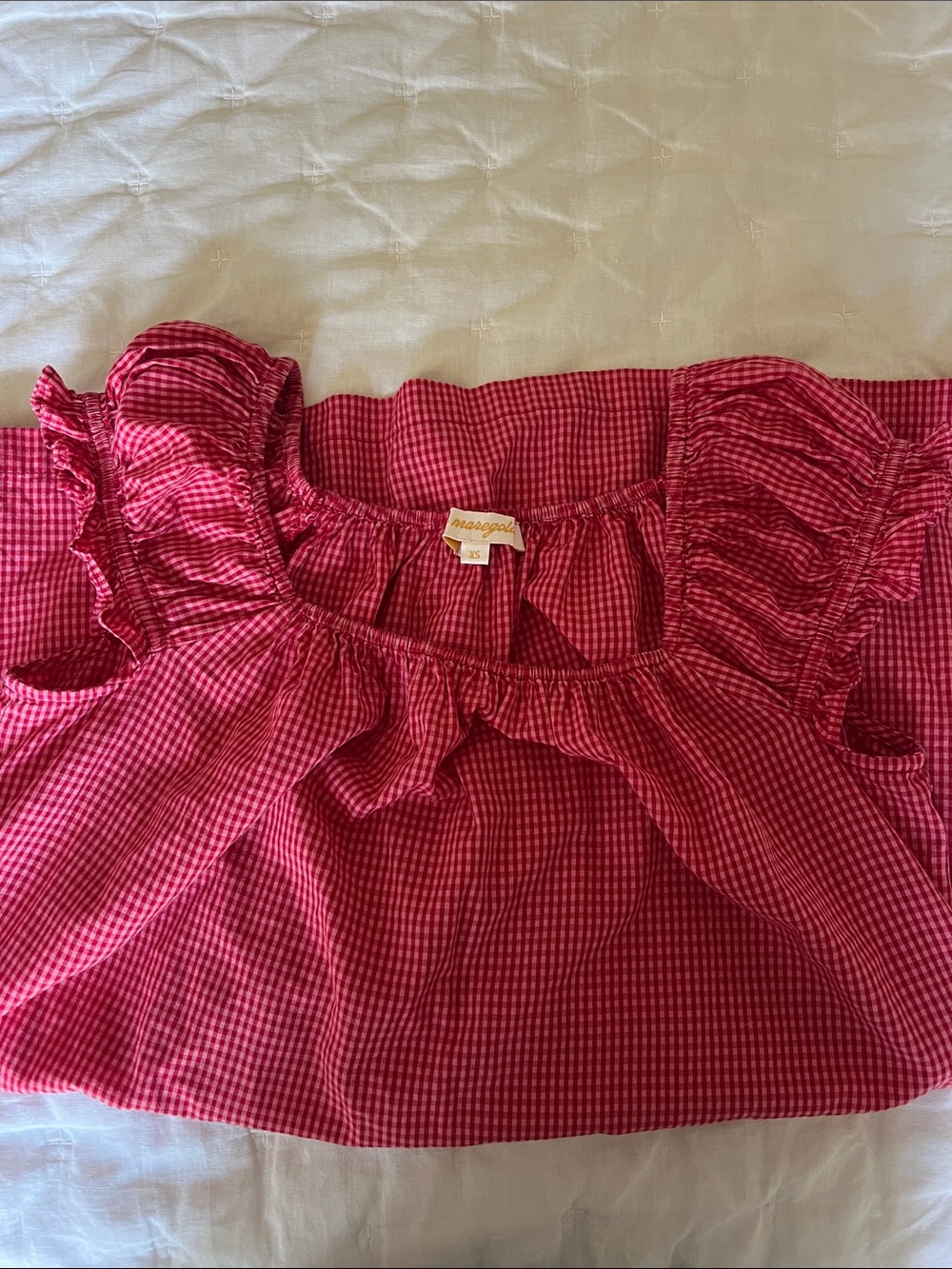 Madewell Pink Gingham Ruffle-Sleeve Blouse